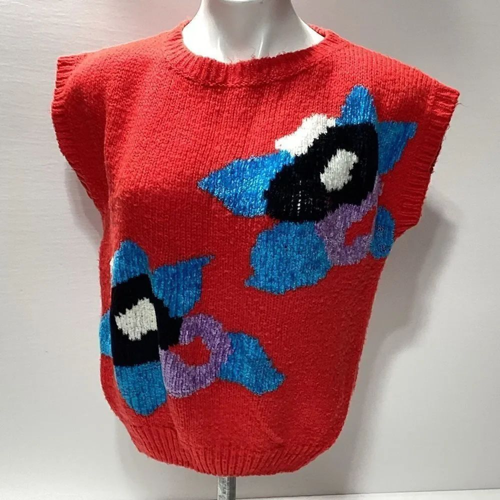 Vintage Lindsay Blair Floral Red Sweater Sleeveless M